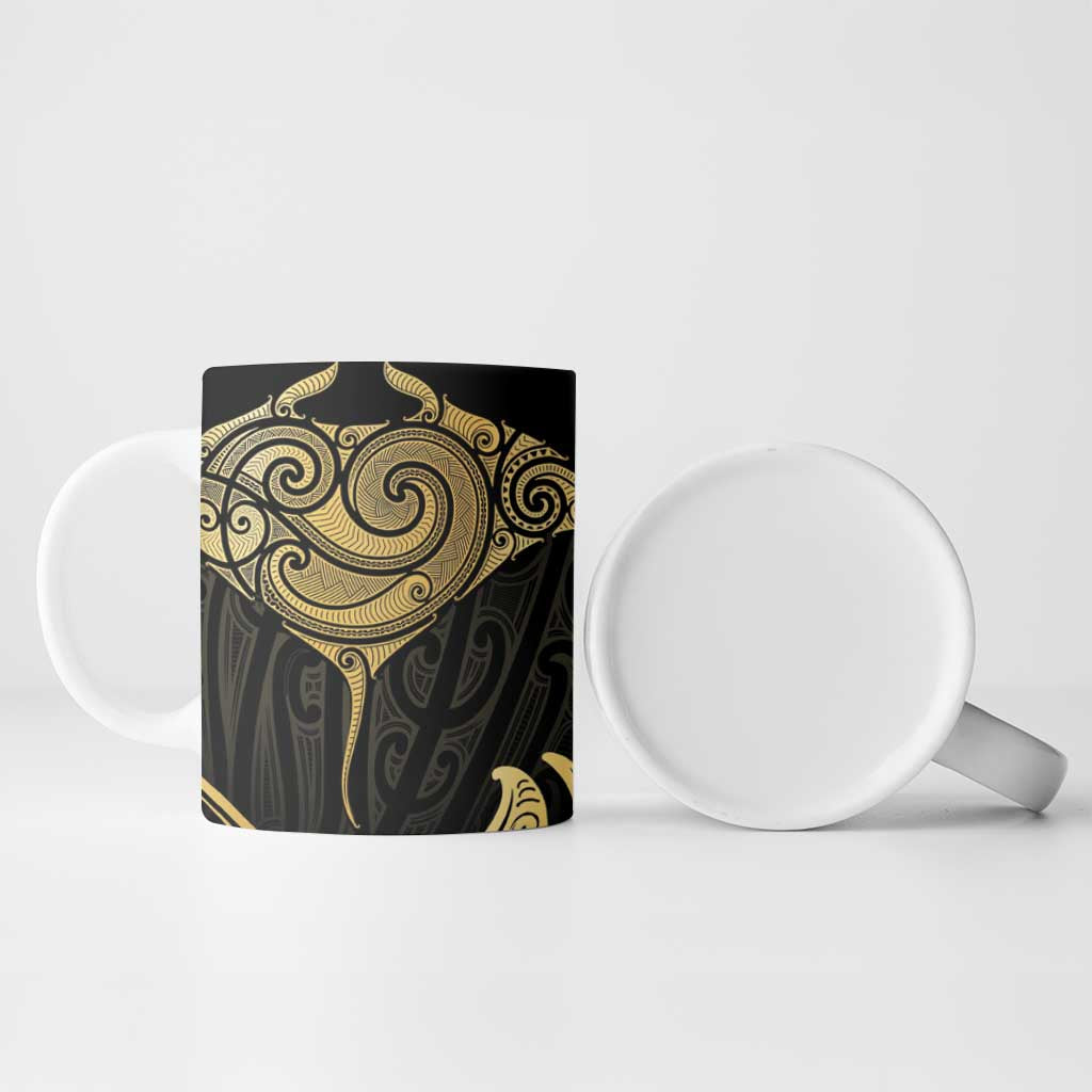 Gold Black New Zealand Manta Ray Ceramic Mug Aotearoa Maori Haehae - Aussie Hoodie