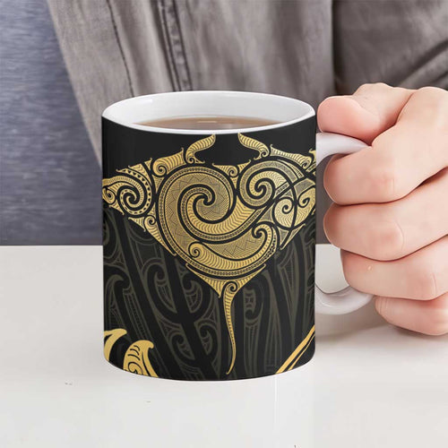 Gold Black New Zealand Manta Ray Ceramic Mug Aotearoa Maori Haehae - Aussie Hoodie