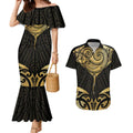 Gold Black New Zealand Manta Ray Couples Matching Mermaid Dress and Hawaiian Shirt Aotearoa Maori Haehae - Aussie Hoodie