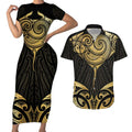 Gold Black New Zealand Manta Ray Couples Matching Short Sleeve Bodycon Dress and Hawaiian Shirt Aotearoa Maori Haehae - Aussie Hoodie
