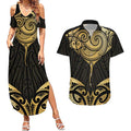 Gold Black New Zealand Manta Ray Couples Matching Summer Maxi Dress and Hawaiian Shirt Aotearoa Maori Haehae - Aussie Hoodie