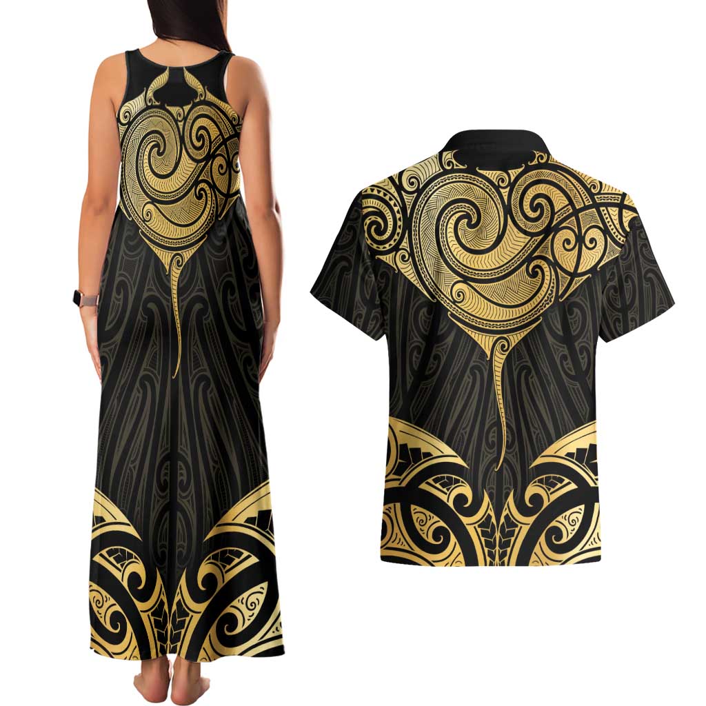 Gold Black New Zealand Manta Ray Couples Matching Tank Maxi Dress and Hawaiian Shirt Aotearoa Maori Haehae - Aussie Hoodie