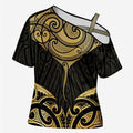 Gold Black New Zealand Manta Ray Cross Shoulder Shirt Aotearoa Maori Haehae - Aussie Hoodie