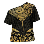 Gold Black New Zealand Manta Ray Cross Shoulder Shirt Aotearoa Maori Haehae - Aussie Hoodie