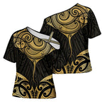 Gold Black New Zealand Manta Ray Cross Shoulder Shirt Aotearoa Maori Haehae - Aussie Hoodie