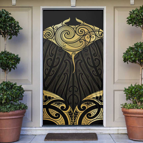 Gold Black New Zealand Manta Ray Door Cover Aotearoa Maori Haehae - Aussie Hoodie