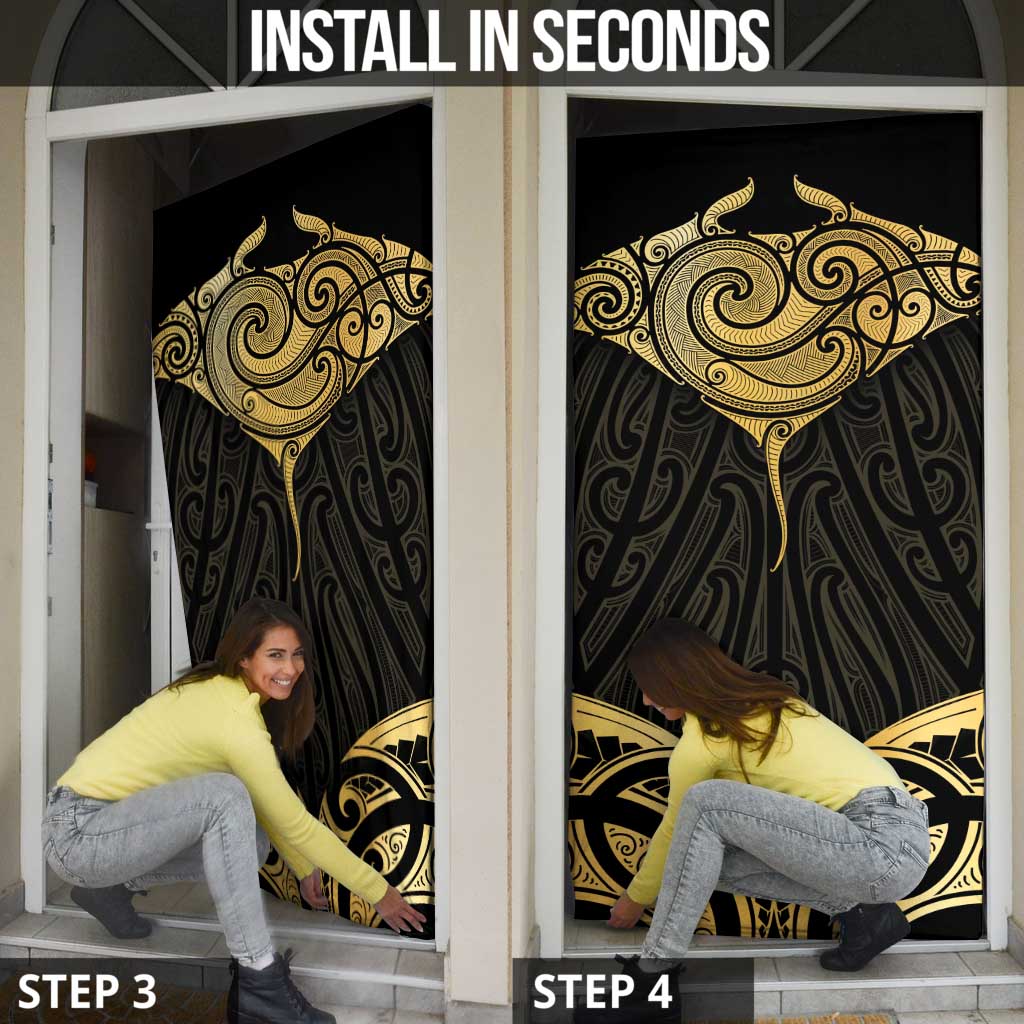 Gold Black New Zealand Manta Ray Door Cover Aotearoa Maori Haehae - Aussie Hoodie