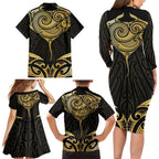 Gold Black New Zealand Manta Ray Family Matching Long Sleeve Bodycon Dress and Hawaiian Shirt Aotearoa Maori Haehae - Aussie Hoodie