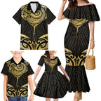 Gold Black New Zealand Manta Ray Family Matching Mermaid Dress and Hawaiian Shirt Aotearoa Maori Haehae - Aussie Hoodie
