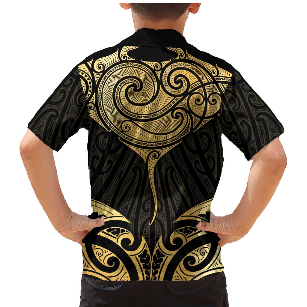 Gold Black New Zealand Manta Ray Family Matching Mermaid Dress and Hawaiian Shirt Aotearoa Maori Haehae - Aussie Hoodie