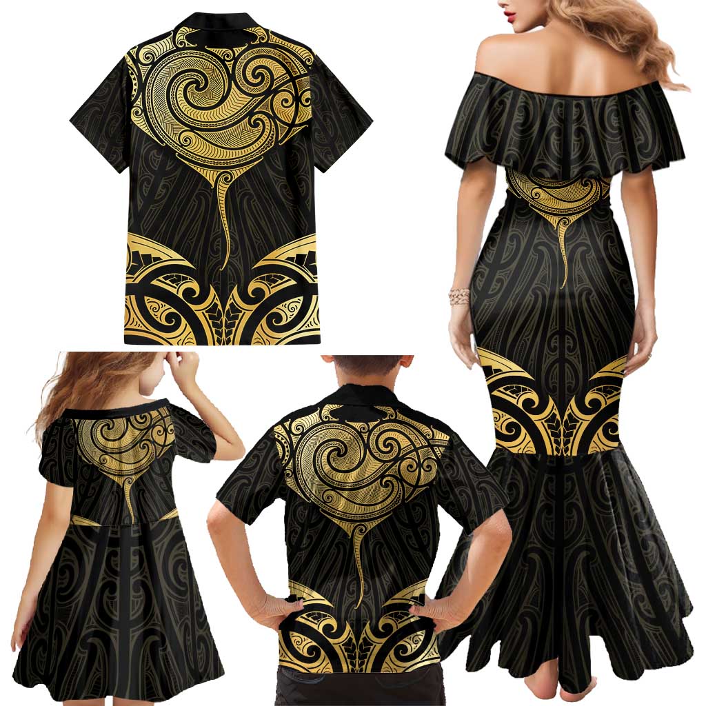 Gold Black New Zealand Manta Ray Family Matching Mermaid Dress and Hawaiian Shirt Aotearoa Maori Haehae - Aussie Hoodie