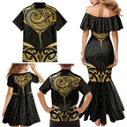Gold Black New Zealand Manta Ray Family Matching Mermaid Dress and Hawaiian Shirt Aotearoa Maori Haehae - Aussie Hoodie