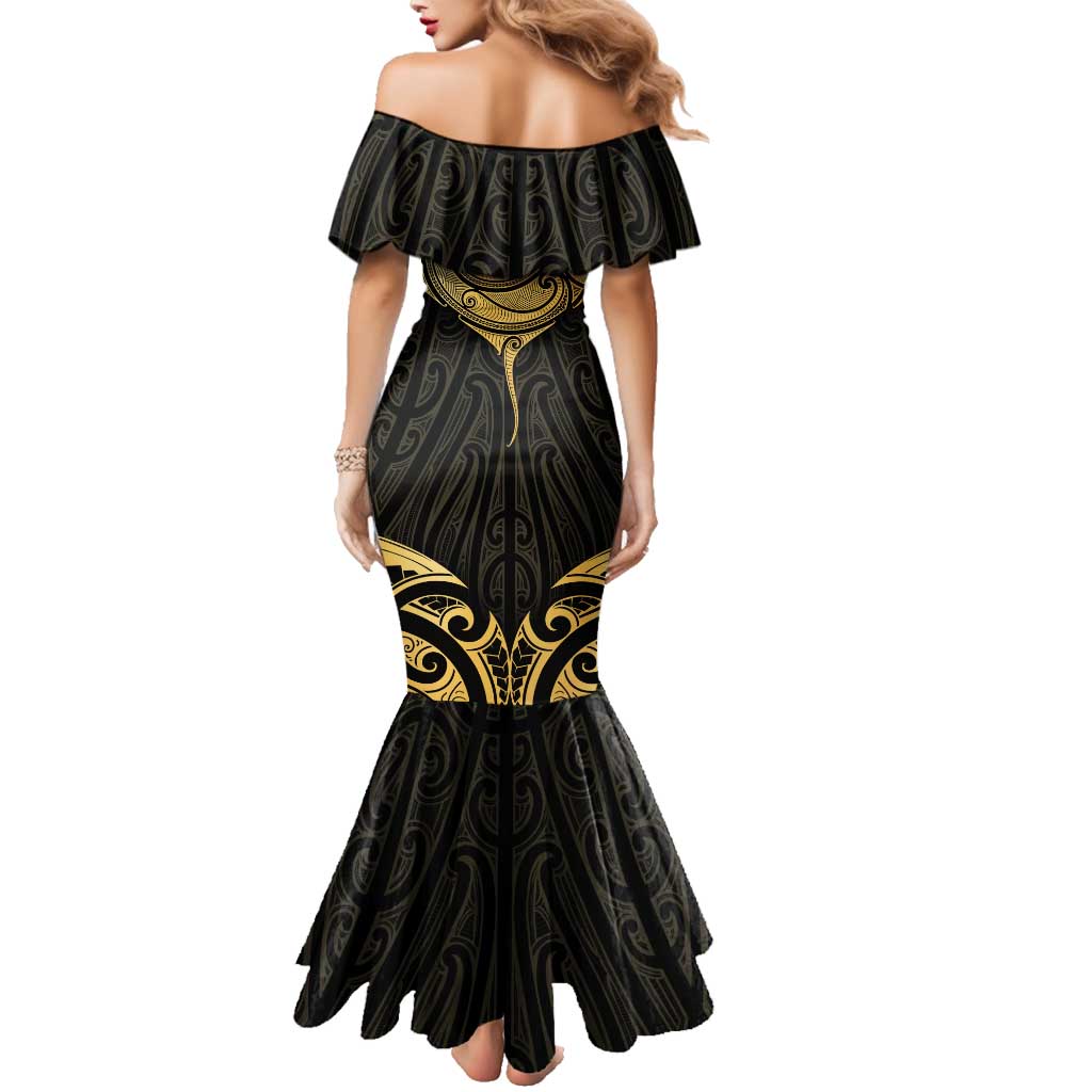 Gold Black New Zealand Manta Ray Family Matching Mermaid Dress and Hawaiian Shirt Aotearoa Maori Haehae - Aussie Hoodie