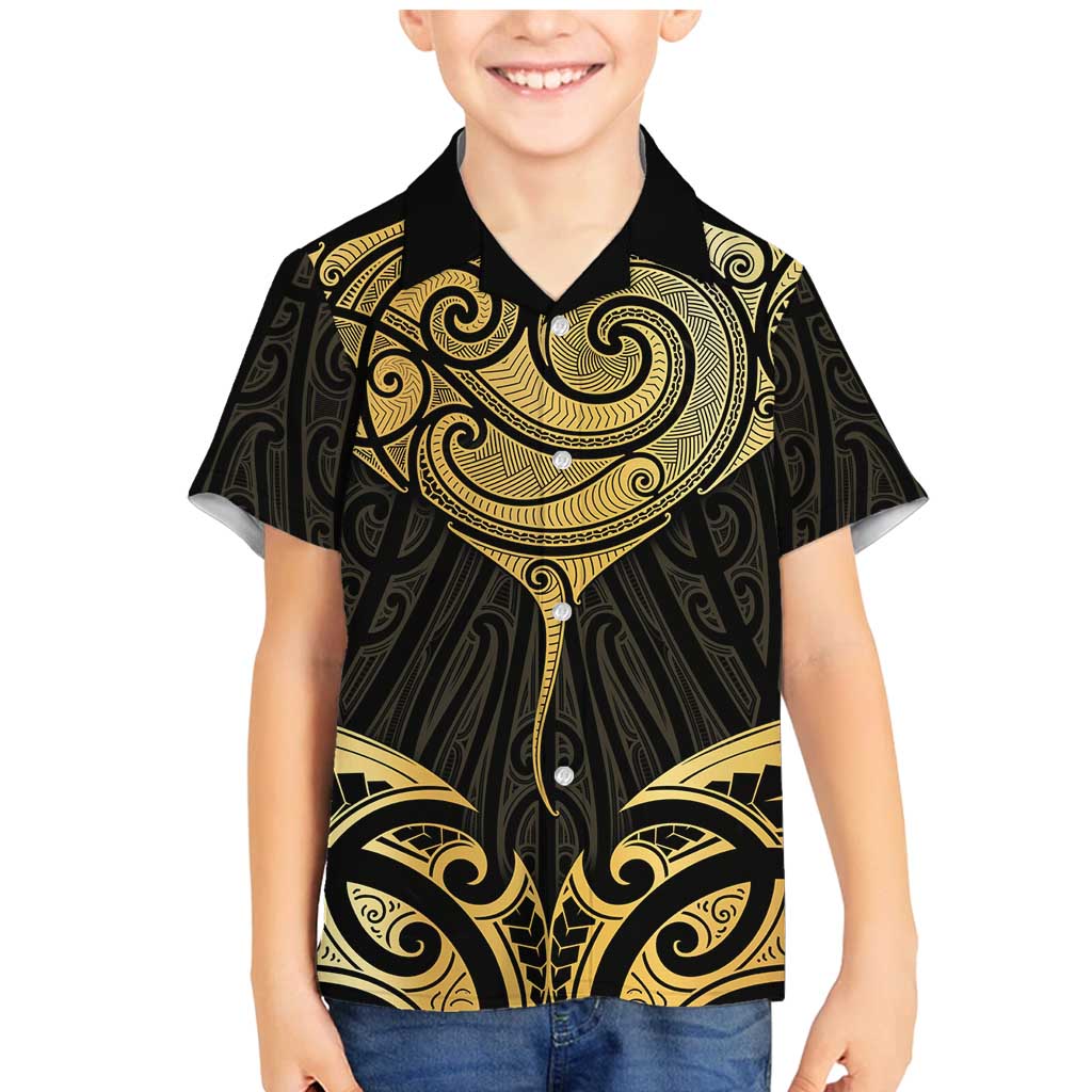 Gold Black New Zealand Manta Ray Family Matching Mermaid Dress and Hawaiian Shirt Aotearoa Maori Haehae - Aussie Hoodie