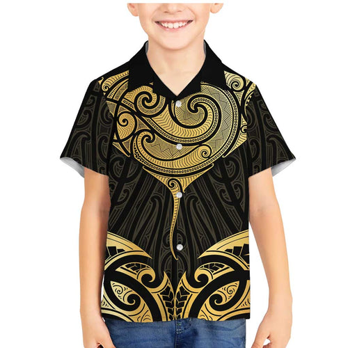 Gold Black New Zealand Manta Ray Family Matching Mermaid Dress and Hawaiian Shirt Aotearoa Maori Haehae - Aussie Hoodie