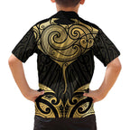 Gold Black New Zealand Manta Ray Family Matching Off The Shoulder Long Sleeve Dress and Hawaiian Shirt Aotearoa Maori Haehae - Aussie Hoodie