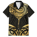Gold Black New Zealand Manta Ray Family Matching Off The Shoulder Long Sleeve Dress and Hawaiian Shirt Aotearoa Maori Haehae - Aussie Hoodie