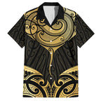 Gold Black New Zealand Manta Ray Family Matching Off The Shoulder Long Sleeve Dress and Hawaiian Shirt Aotearoa Maori Haehae - Aussie Hoodie