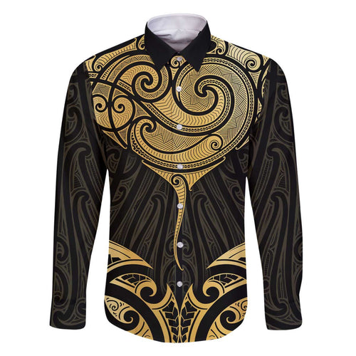 Gold Black New Zealand Manta Ray Family Matching Off The Shoulder Long Sleeve Dress and Hawaiian Shirt Aotearoa Maori Haehae - Aussie Hoodie