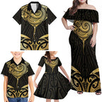 Gold Black New Zealand Manta Ray Family Matching Off Shoulder Maxi Dress and Hawaiian Shirt Aotearoa Maori Haehae - Aussie Hoodie