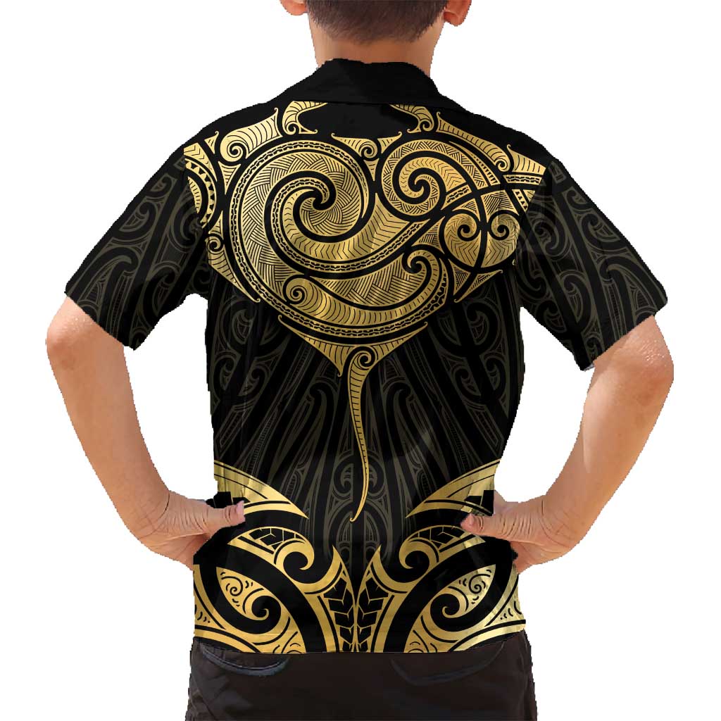 Gold Black New Zealand Manta Ray Family Matching Off Shoulder Maxi Dress and Hawaiian Shirt Aotearoa Maori Haehae - Aussie Hoodie