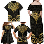 Gold Black New Zealand Manta Ray Family Matching Off Shoulder Maxi Dress and Hawaiian Shirt Aotearoa Maori Haehae - Aussie Hoodie