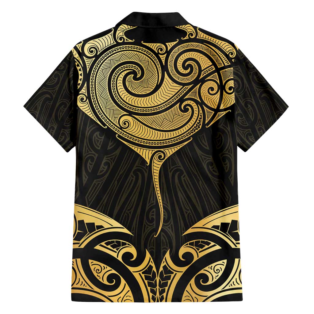 Gold Black New Zealand Manta Ray Family Matching Off Shoulder Maxi Dress and Hawaiian Shirt Aotearoa Maori Haehae - Aussie Hoodie