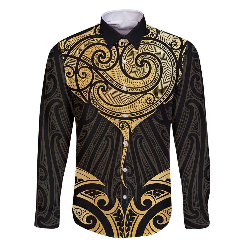 Gold Black New Zealand Manta Ray Family Matching Off Shoulder Maxi Dress and Hawaiian Shirt Aotearoa Maori Haehae - Aussie Hoodie