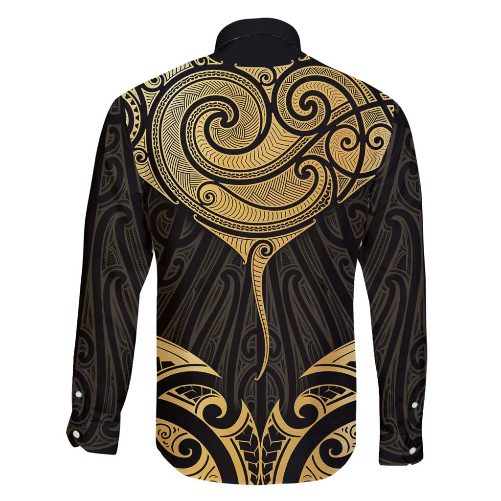 Gold Black New Zealand Manta Ray Family Matching Off Shoulder Maxi Dress and Hawaiian Shirt Aotearoa Maori Haehae - Aussie Hoodie