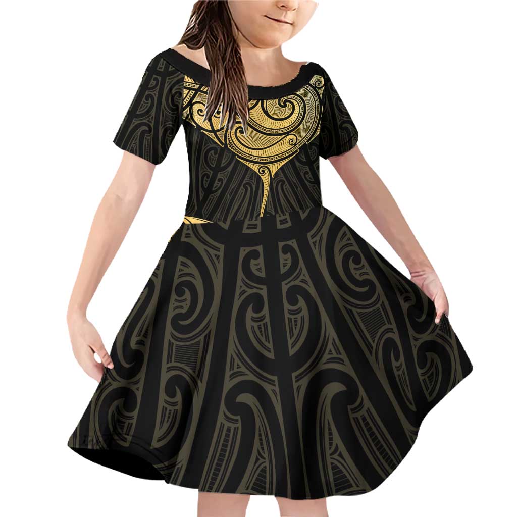 Gold Black New Zealand Manta Ray Family Matching Off Shoulder Short Dress and Hawaiian Shirt Aotearoa Maori Haehae - Aussie Hoodie