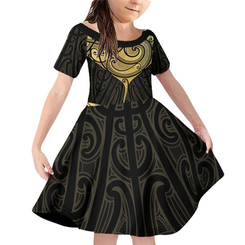 Gold Black New Zealand Manta Ray Family Matching Off Shoulder Short Dress and Hawaiian Shirt Aotearoa Maori Haehae - Aussie Hoodie