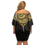 Gold Black New Zealand Manta Ray Family Matching Off Shoulder Short Dress and Hawaiian Shirt Aotearoa Maori Haehae - Aussie Hoodie