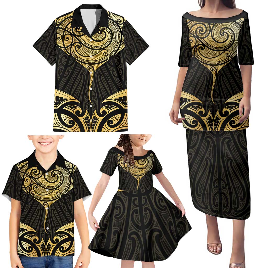Gold Black New Zealand Manta Ray Family Matching Puletasi and Hawaiian Shirt Aotearoa Maori Haehae - Aussie Hoodie