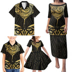 Gold Black New Zealand Manta Ray Family Matching Puletasi and Hawaiian Shirt Aotearoa Maori Haehae - Aussie Hoodie