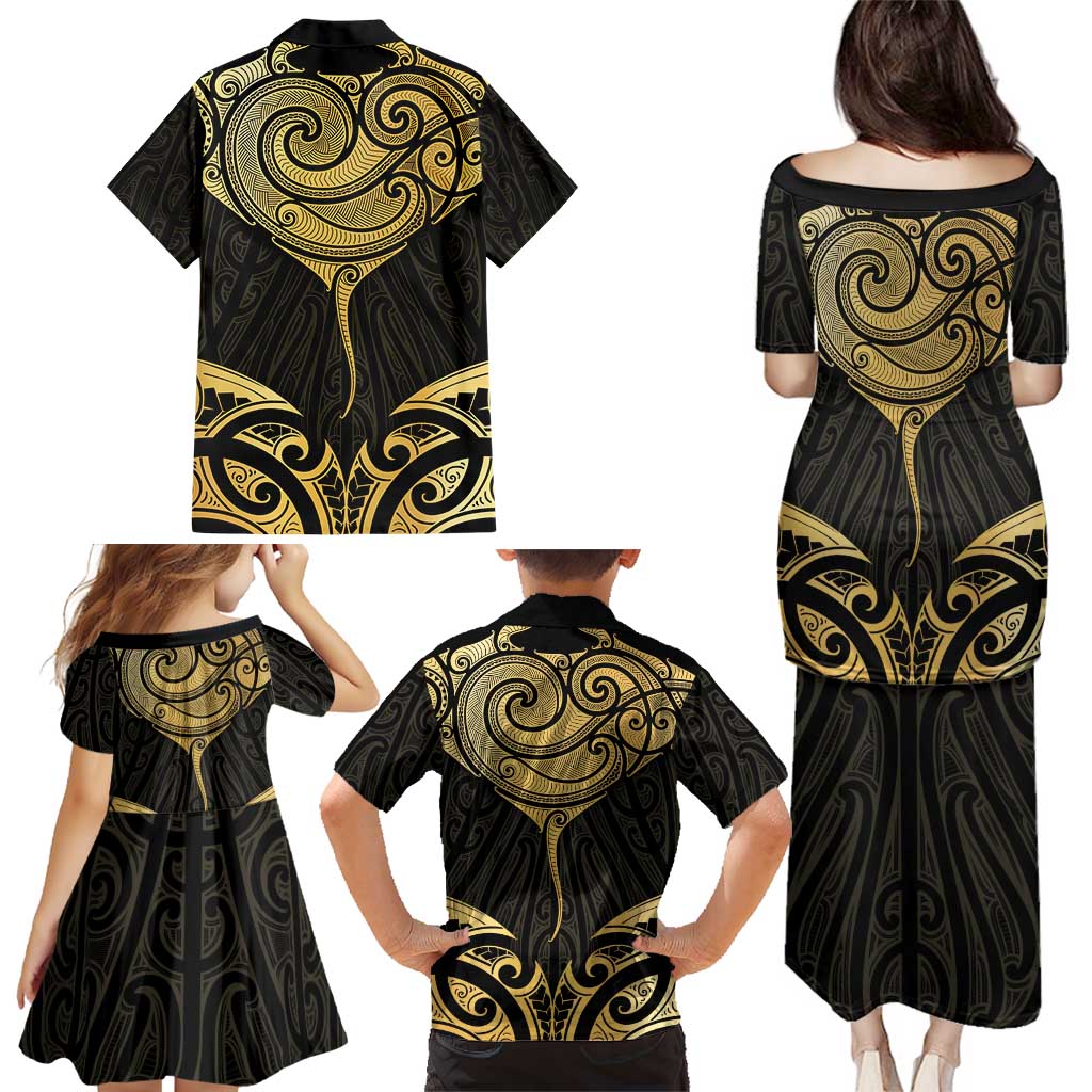 Gold Black New Zealand Manta Ray Family Matching Puletasi and Hawaiian Shirt Aotearoa Maori Haehae - Aussie Hoodie