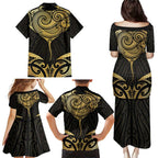 Gold Black New Zealand Manta Ray Family Matching Puletasi and Hawaiian Shirt Aotearoa Maori Haehae - Aussie Hoodie