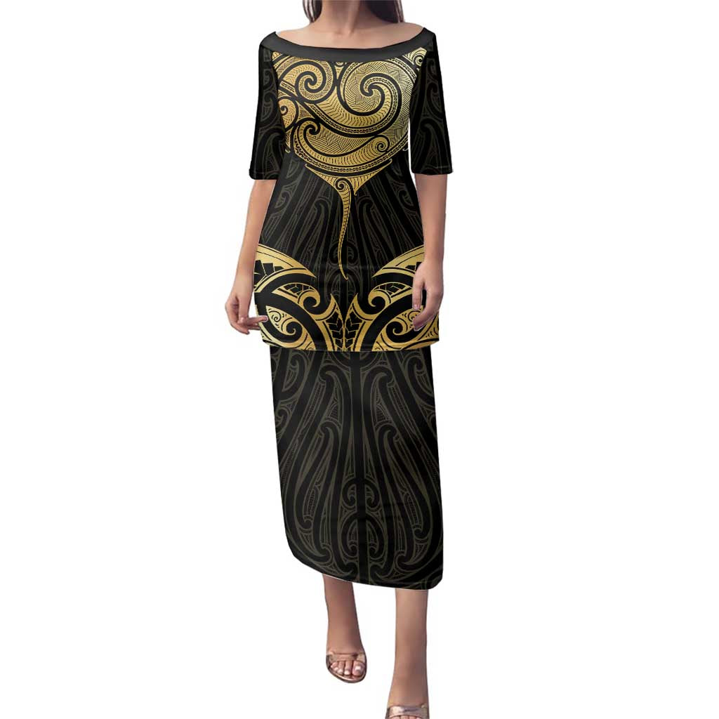 Gold Black New Zealand Manta Ray Family Matching Puletasi and Hawaiian Shirt Aotearoa Maori Haehae - Aussie Hoodie