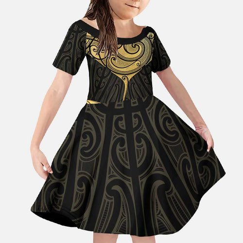 Gold Black New Zealand Manta Ray Family Matching Short Sleeve Bodycon Dress and Hawaiian Shirt Aotearoa Maori Haehae - Aussie Hoodie
