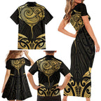Gold Black New Zealand Manta Ray Family Matching Short Sleeve Bodycon Dress and Hawaiian Shirt Aotearoa Maori Haehae - Aussie Hoodie
