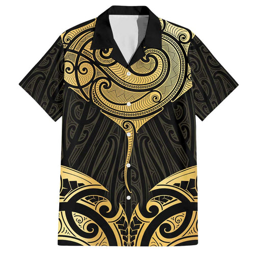 Gold Black New Zealand Manta Ray Family Matching Short Sleeve Bodycon Dress and Hawaiian Shirt Aotearoa Maori Haehae - Aussie Hoodie