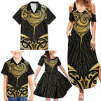 Gold Black New Zealand Manta Ray Family Matching Summer Maxi Dress and Hawaiian Shirt Aotearoa Maori Haehae - Aussie Hoodie