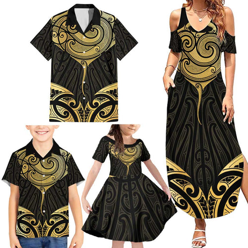 Gold Black New Zealand Manta Ray Family Matching Summer Maxi Dress and Hawaiian Shirt Aotearoa Maori Haehae - Aussie Hoodie