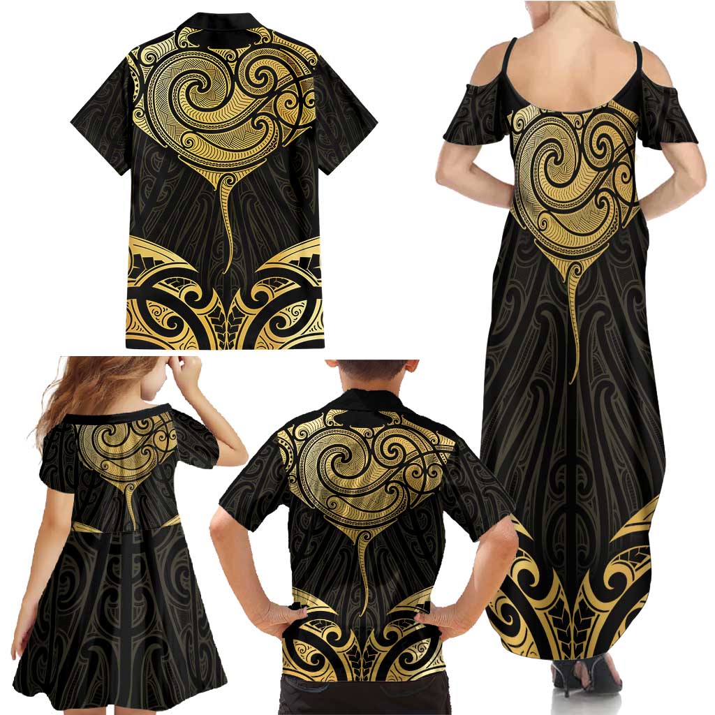 Gold Black New Zealand Manta Ray Family Matching Summer Maxi Dress and Hawaiian Shirt Aotearoa Maori Haehae - Aussie Hoodie