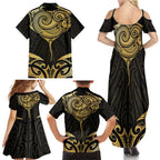 Gold Black New Zealand Manta Ray Family Matching Summer Maxi Dress and Hawaiian Shirt Aotearoa Maori Haehae - Aussie Hoodie