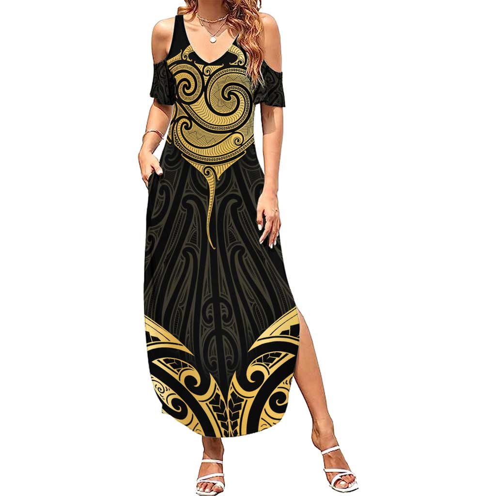 Gold Black New Zealand Manta Ray Family Matching Summer Maxi Dress and Hawaiian Shirt Aotearoa Maori Haehae - Aussie Hoodie