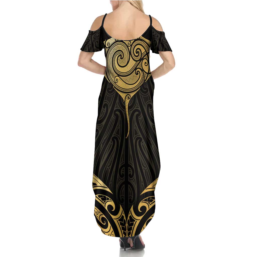 Gold Black New Zealand Manta Ray Family Matching Summer Maxi Dress and Hawaiian Shirt Aotearoa Maori Haehae - Aussie Hoodie