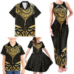 Gold Black New Zealand Manta Ray Family Matching Tank Maxi Dress and Hawaiian Shirt Aotearoa Maori Haehae - Aussie Hoodie