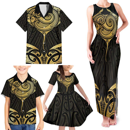 Gold Black New Zealand Manta Ray Family Matching Tank Maxi Dress and Hawaiian Shirt Aotearoa Maori Haehae - Aussie Hoodie