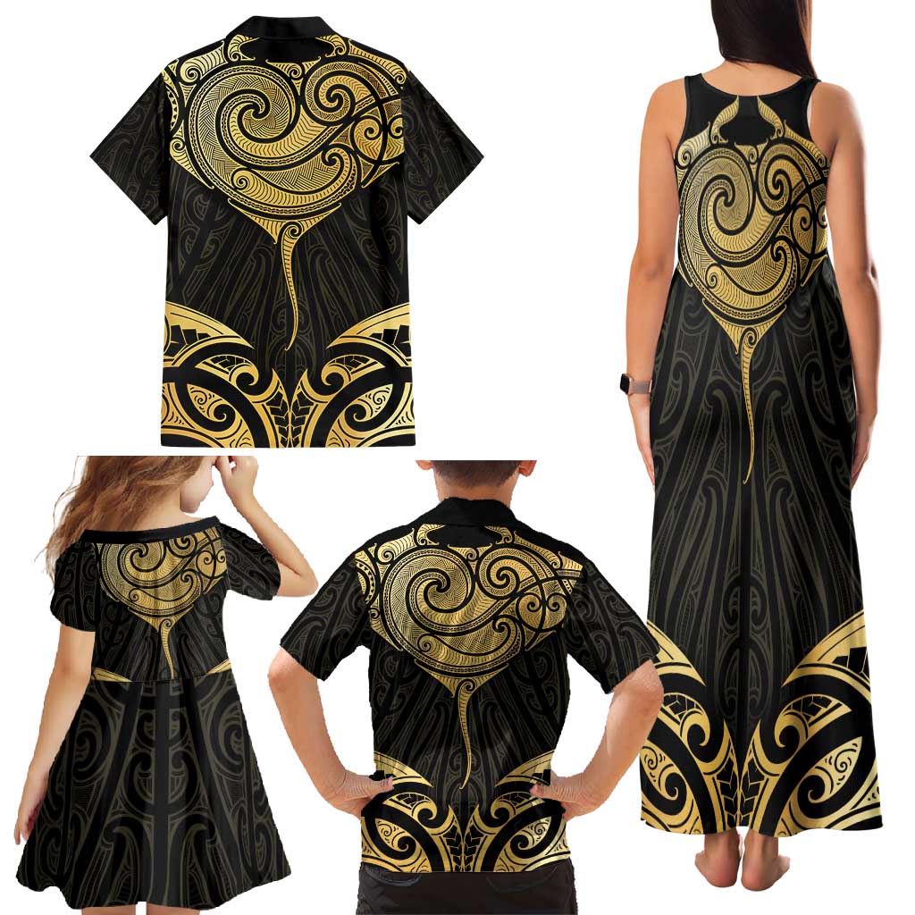 Gold Black New Zealand Manta Ray Family Matching Tank Maxi Dress and Hawaiian Shirt Aotearoa Maori Haehae - Aussie Hoodie