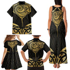 Gold Black New Zealand Manta Ray Family Matching Tank Maxi Dress and Hawaiian Shirt Aotearoa Maori Haehae - Aussie Hoodie